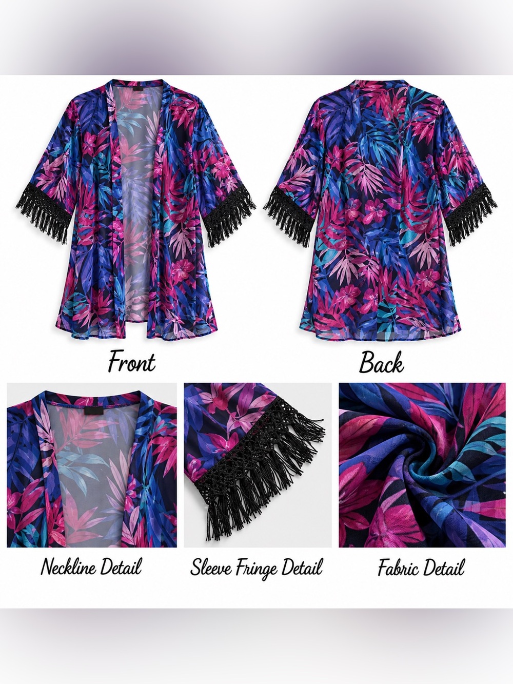 Vibrant Floral Kimono with Fringe